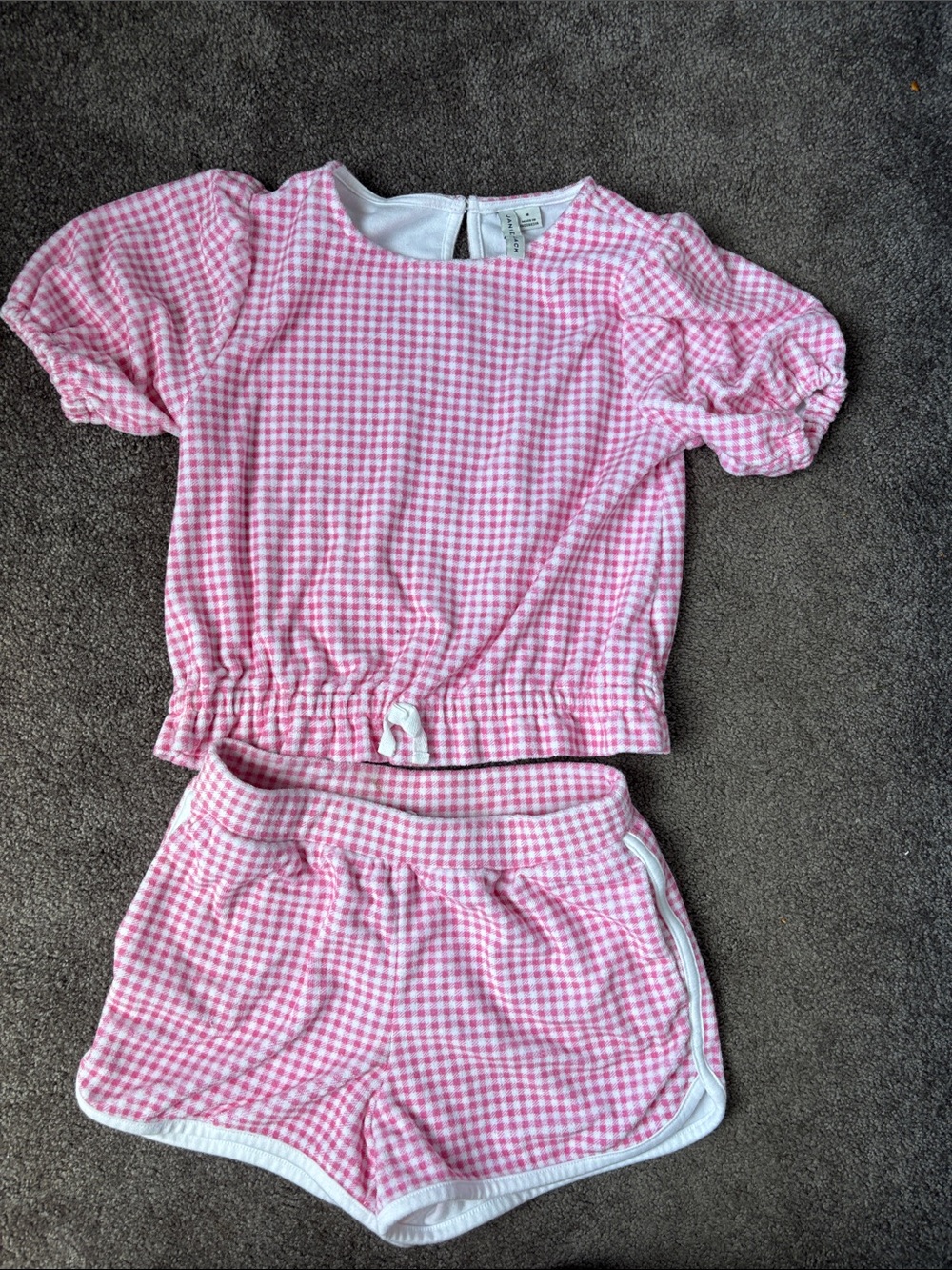 Janie and Jack Pink Gingham Short Sleeve Top & Shorts Pajama Set